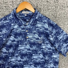 Peter Millar Shirt Mens Large Blue Summer Comfort Golf Polo Print Pinehurst L