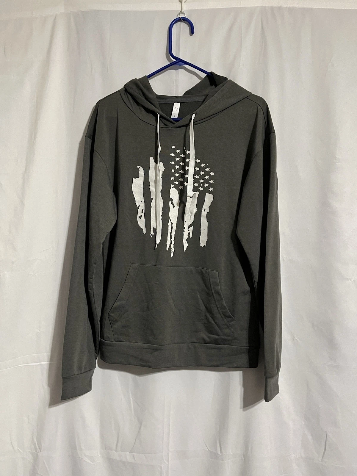 Pullover Hoodie Gray With Flag, Small, Unisex (N-1484)