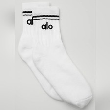 Alo Unisex Half-Crew Throwback Socks White With Black Stripe Size Large