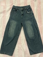 Vintage Wide Leg Jeans 90s High Rise Dark Wash 26  Inseam 28  Waist Baggy