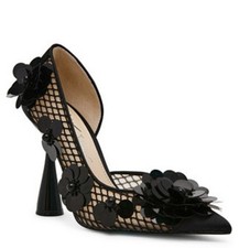 RARE Betsey Johnson Nash Black Mesh Floral Embellished Pumps Size 7 Brand New