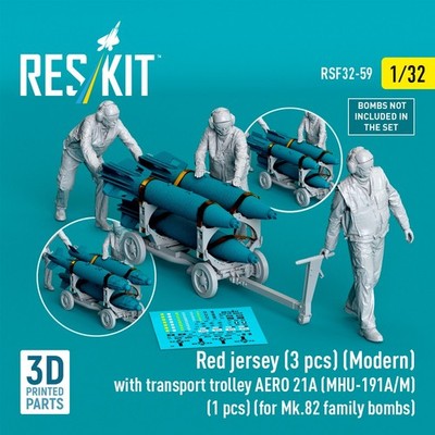 RSF32-0059 Red Jersey Figure Set with AERO 21A Transport Trolley 1/32