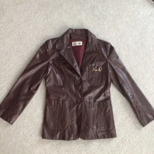 Vtg Burgundy G-III Mod Leather Notched Collar 2 Button Blazer Jacket Women S