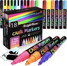 18 Neon Chalk Markers - Double Pack of Fine and Medium Tip Liquid Chalk Pens ...