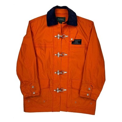 Clasped Ralph Lauren Firemans Jacket - Small Orange Nylon