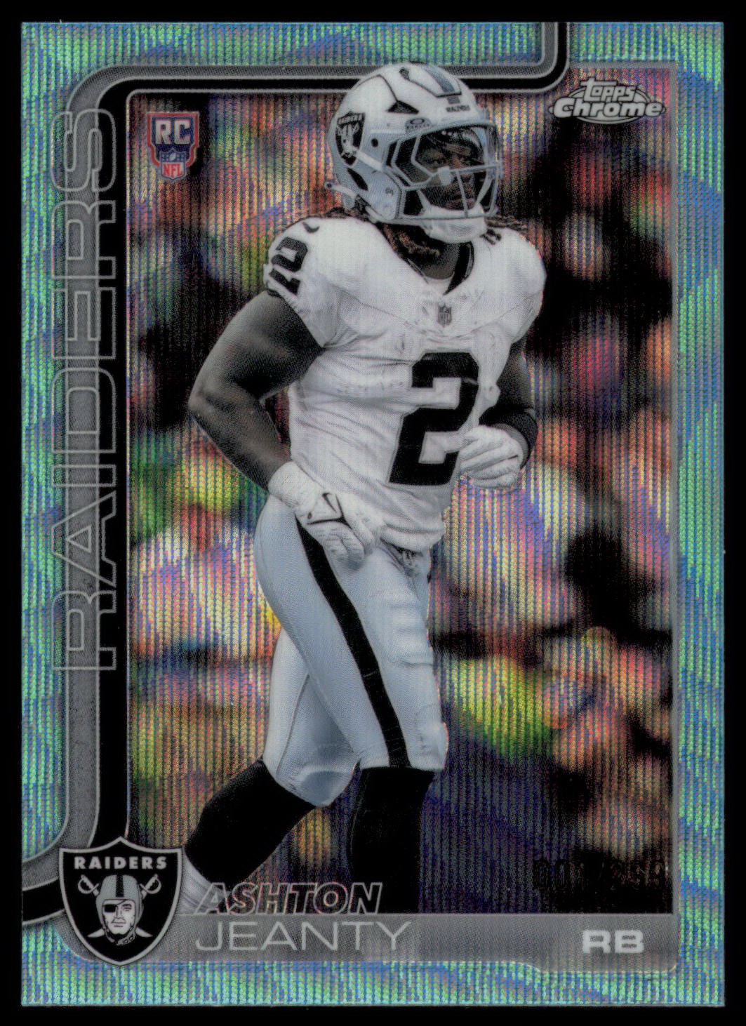 2025 Topps Chrome #322 Ashton Jeanty Teal Wave Refractor Raiders #/299 Rookie