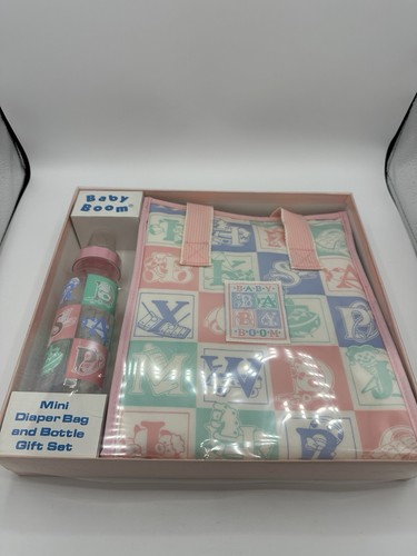 Vintage Baby Boom Mini Diaper Bag And Bottle Gift Set Clean Pastel Colors NEW - Picture 3 of 10