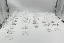 Vtg Glassware Libbey Etched Glasses Flowers , Set Of 19 , Read Desc.