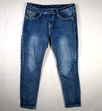 Vigoss Heritage Fit Skinny Whiskers Thick Stitch Womens Blue Jeans Sz 12