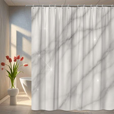 Elegant White Marble Shower Curtain with Sparkle Design