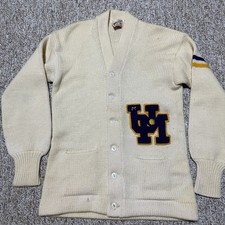 Vintage 50s Princeton Cardigan Sweater Mens M Letterman Wool I Ivory