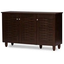 Baxton Studio Winda 3 Door Shoe Cabinet in Dark Brown