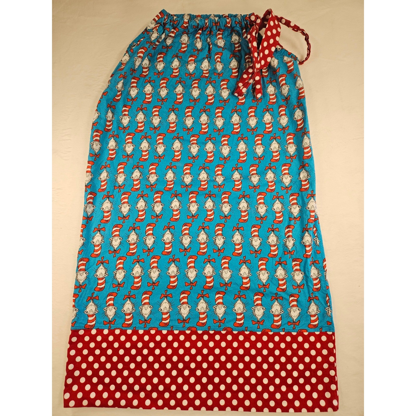 Dr Seuss Cat in the hat dress Blue Red Polka Dot Sash Medium Made in USA