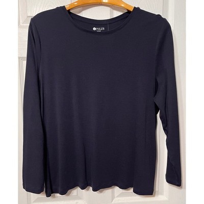 Stylus Woman Essential Tee Navy Blue Long Sleeve Cotton Size 3X Basic Comfort