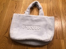 VICTORIA'S SECRET PINK BABY BLUE COZY SHERPA FLEECE LOGO ZIPPER TOTE BAG TRAVEL