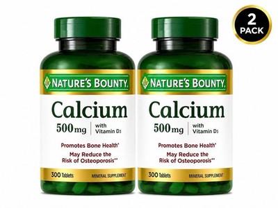 (2 Pack) Nature's Bounty Calcium 500 Mg w/ Vitamin D3, 300ct Ea. Exp: 06-28+ M33