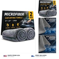 2 Pack Professional Large Microfiber Car Drying Towels 31" x 24" , Microfibe...