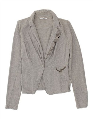 LIU JO Womens 1 Button Blazer Jacket UK 12 Medium Grey Cotton IV14