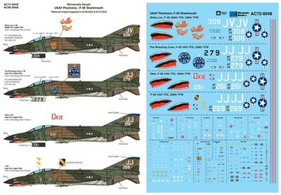 Microscale 1/72 F-4 F-4E Phantoms Sharkmouth 338th TFW USAF Camo AC72-0048 Decal