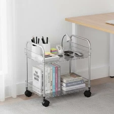 2 Tier Utility Rolling Cart with Wheels Multifunctional Storage Under Desk