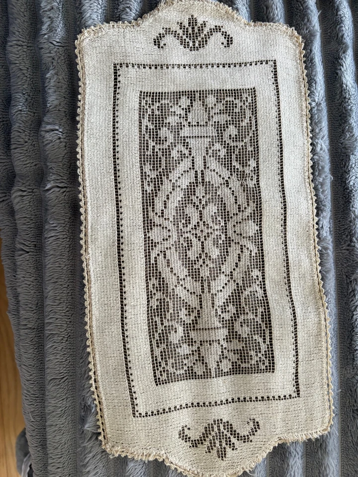 Conjunto antigo 8 cachecóis combinando móveis guardanapos antimacassares bege renda retângulo - Imagem 3 de 4