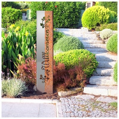 Gartenstecker Gartenschild Willkommen | Edelrost Deko | 120cm x 21cm