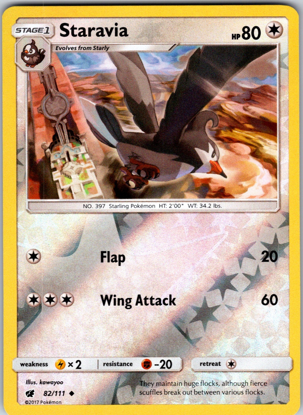 Staravia Reverse Holo Uncommon SM - Crimson Invasion 82/111 NM