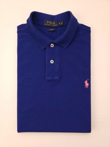 Polo-Ralph-Lauren-Slim-Fit-Polo-Shirt-Medium-Blue-Recent-Cotton-Mens-M-Pink-Pony