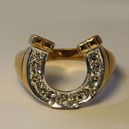 Unisex Horse Shoe Ring, Dipped in 9ct Gold, CZ Stones, 5g - Picture 1 of 1
