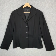 Lafayette 148 Blazer Womens 14 Black Wool 3 Button Jacket Lined Career Business