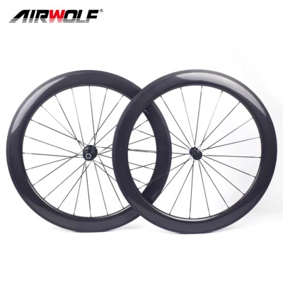 AIRWOLF 700C 60*25mm Carbon Laufradsatz Rennrad Fahrrad Räder Felgenbremse Drahtreifen