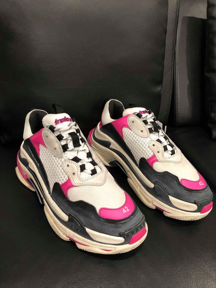Balenciaga Triple S Sneaker Womens Black Pink Leather Speed Flat