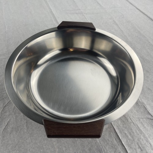 Retro Dish Stainless Steel Serving Bowl W/ Wood Handles 9.5” D. Mid Century Mod - Picture 6 of 12