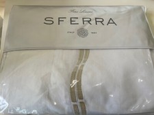 Sferra SOVILLA Egyptian Cotton Flat Sheet Full/Queen White/ Champagne: 395-read