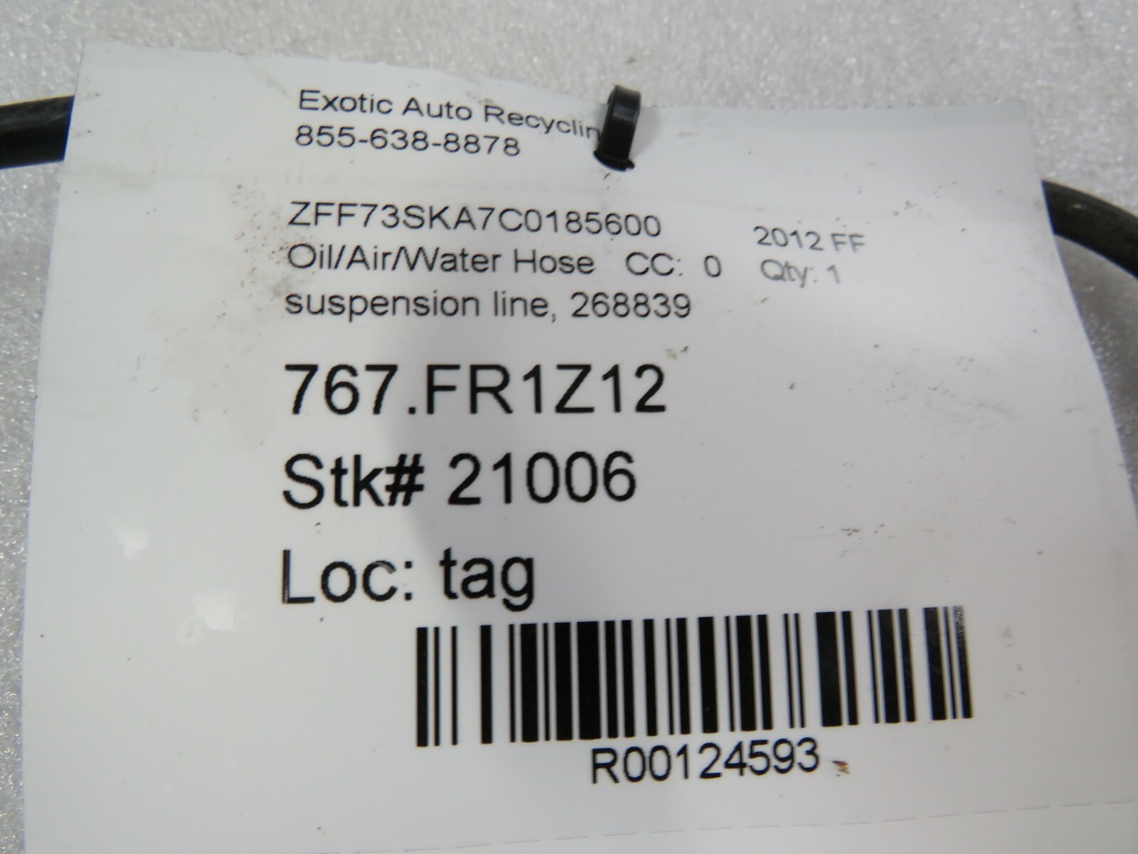 Ferrari FF, Suspension Line Hose, Used, P/N 268839