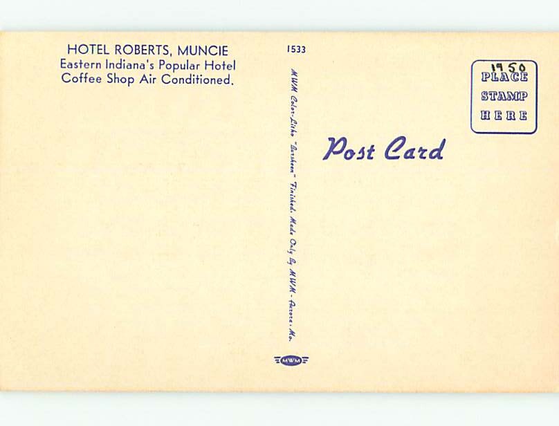 Unused Linen OLD CARS & ROBERTS HOTEL Muncie Indiana IN make an offer
