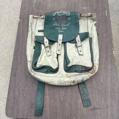 Vtg Avirex WWII style Green And White leather backpack RARE Varsity 2nd Pl.