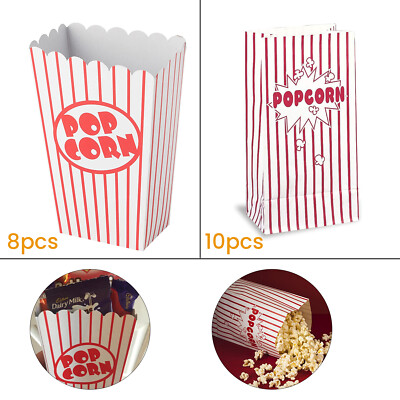 Rot Weiß Popcorn Boxen Tüten Set Party Snack Behälter Hochzeit Geburtstag Film