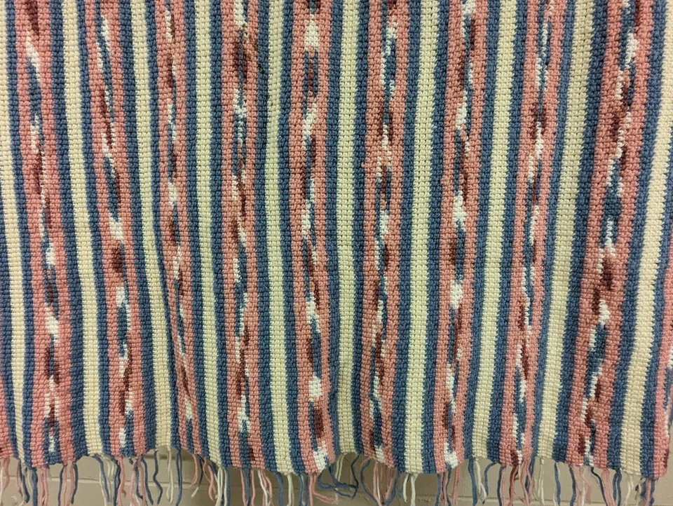 Años 80 Flecos Crochet Abuela Afgana Tiro Crema Malva Azul 42x60" Núcleo de Casa Foto 2 de 4