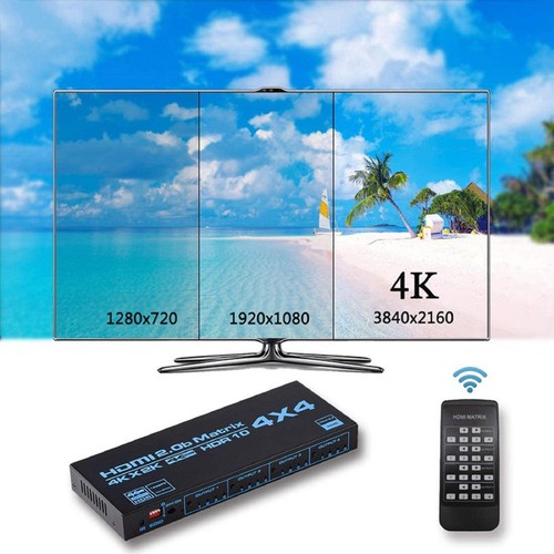 HDMI Matrix Switch 4x4, 4 In 4 Out 4K with EDID Extractor IR Remote Control - Picture 5 of 10
