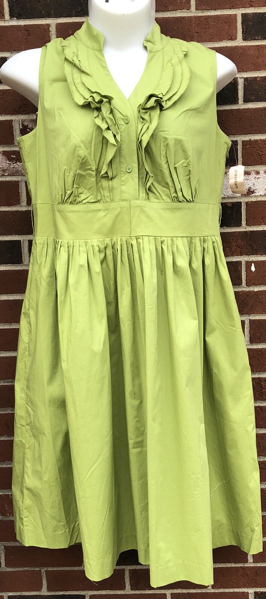dressbarn green dress womans 16W ruffled v neck sleeveless No Belt NWT nonsense effortless comfortable elegance
