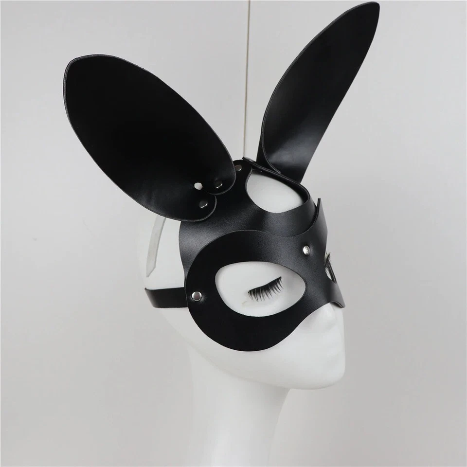 Women Sexy Mask Black Leather Masquerade Half Face Bunny Cat Mask Cosplay Party - Image 4 of 4