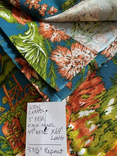 VINTAGE COTTON UNLINED CURTAINS HANDMADE 49" W X 69" L PAIR PAGODA FISHING - Picture 6 of 11