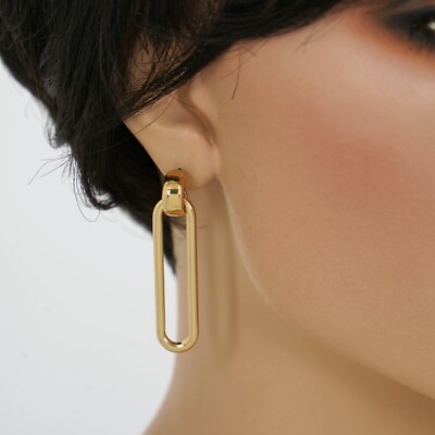 NINE WEST Women's GOLD Tone CIRCLE TOP with ROUNDED RECTANGLE Drop EARRINGS