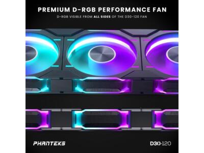 PHANTEKS D30 Ventola PWM 120mm - Airflow D-RGB, Nero, Per PC Gaming E Case