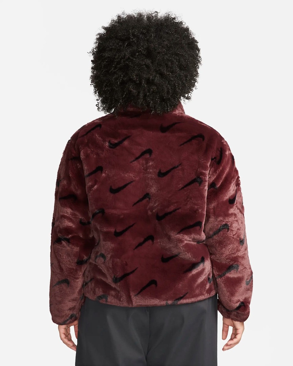 Nike Sportswear Printed Faux Fur Jacket Burgundy DX6416-652 Nike Sportswear Printed Faux Fur Jacket Burgundy DX6416-652