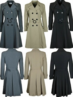 Women's Spring Summer Autumn Ladies Double Breasted Trench Mac Coat knee  Length UK