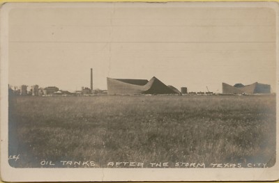 Texas City Oil Tanks Damaged Destroyed after Hurricane RPPC Postcard B39