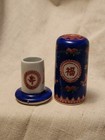 Vintage Chinese Porcelain Toothpick Holder Blue With Red And Yellow Flowers — photo 2