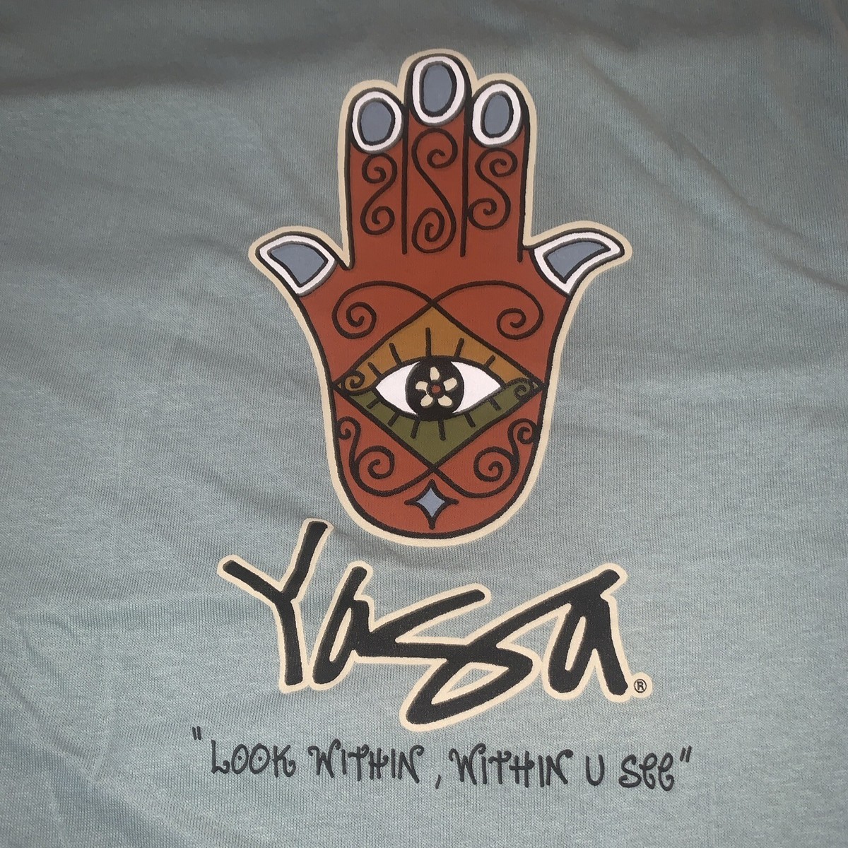 Yaga Vintage T-Shirt L Lt Green 90s Look Within Surf Skate Rasta
